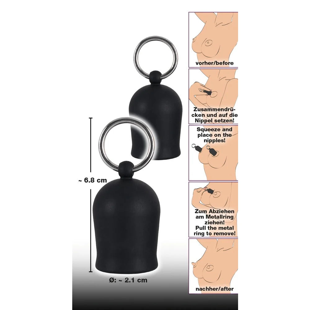 Black Velvet Silicone Nipple Suckers with Metal Ring - PlayBlue