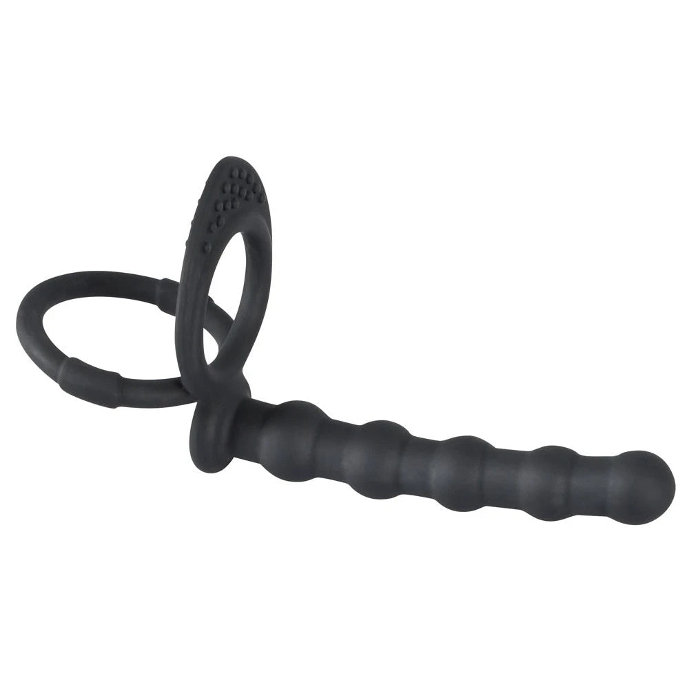 Black Velvets Cock & Ball Ring with Anal Beads - PlayBlue