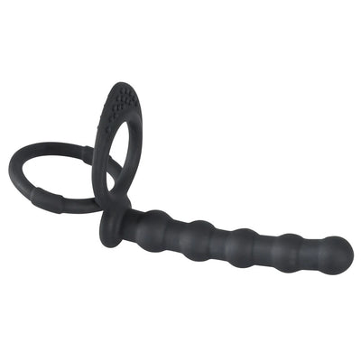 Black Velvets Cock & Ball Ring with Anal Beads - PlayBlue