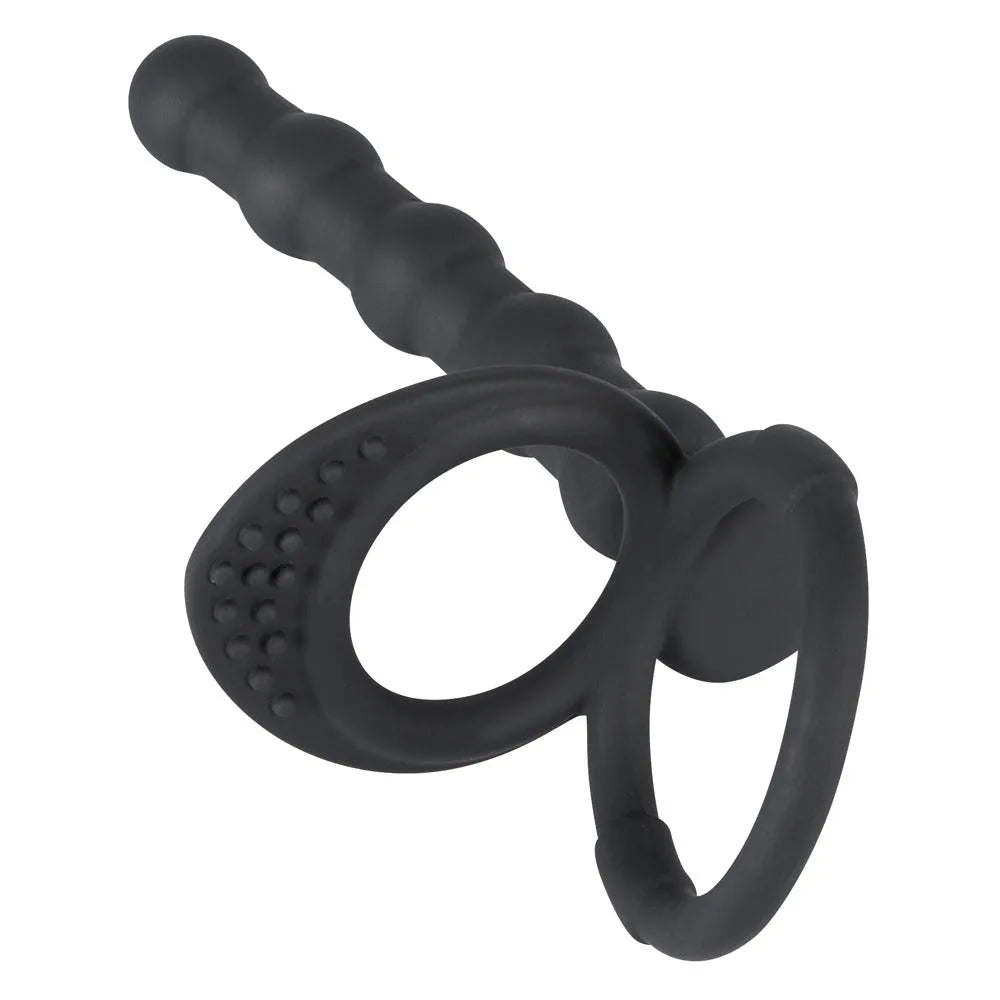 Black Velvets Cock & Ball Ring with Anal Beads - PlayBlue