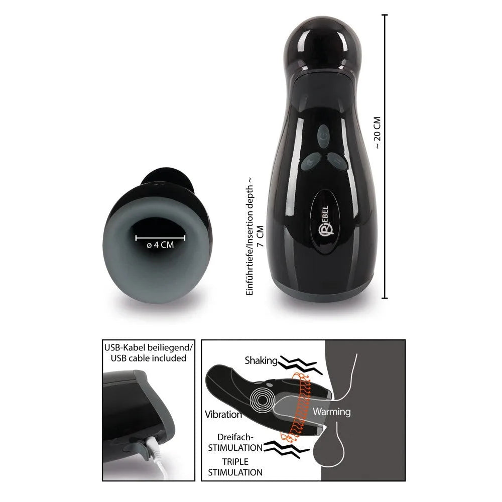 Rebel Rechargeable Masturbator - Vibration-Warming-Shaking - PlayBlue