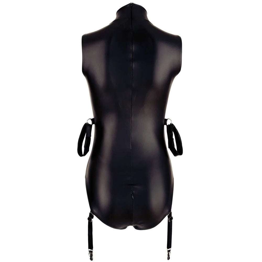 Cottelli Bondage - Body Suspenders Wet Look with Arm Restraints - XL (Size 20-22) - PlayBlue