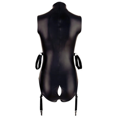 Cottelli Bondage - Body Suspenders Wet Look with Arm Restraints - XL (Size 20-22) - PlayBlue