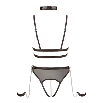 Cottelli Bondage - Wet Look Crotchless Mesh Body with Chains - XL (Size 20-22) - PlayBlue