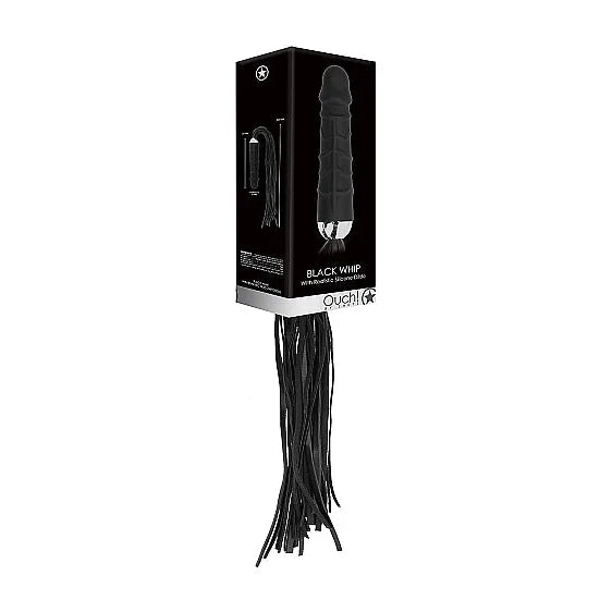 Black Whip with Realistic Silicone Dildo - Black - PlayBlue