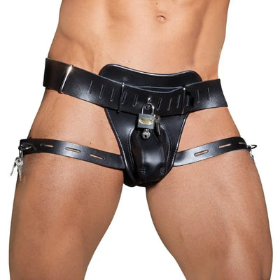 Zado - Leather Male Chastity String - Large/XL - PlayBlue