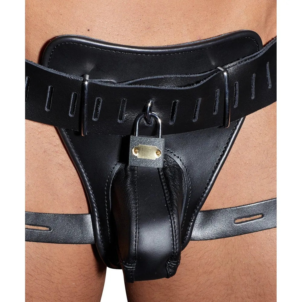 Zado - Leather Male Chastity String - Large/XL - PlayBlue