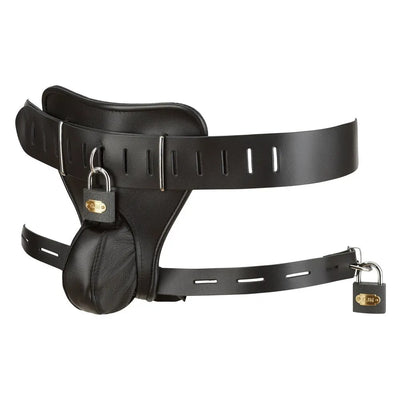 Zado - Leather Male Chastity String - Large/XL - PlayBlue