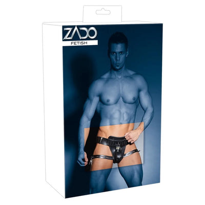 Zado - Leather Male Chastity String - Large/XL - PlayBlue