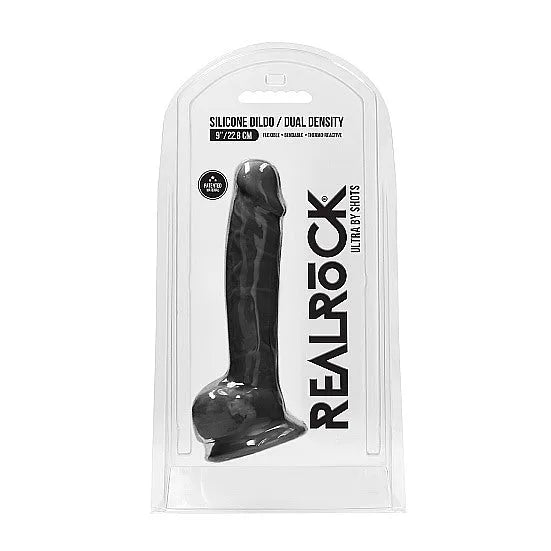 RealRock - Silicone Ultra Realistic with Balls - 9" - Black