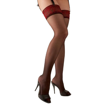 Cottelli Red Lace Suspender Stockings - Large (Size 12-16) - PlayBlue