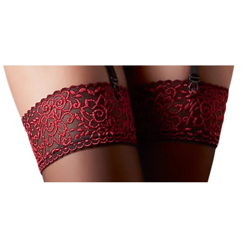 Cottelli Red Lace Suspender Stockings - Large (Size 12-16) - PlayBlue