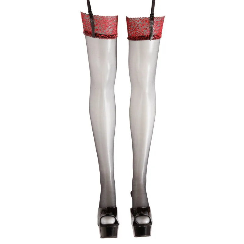 Cottelli Red Lace Suspender Stockings - Large (Size 12-16) - PlayBlue