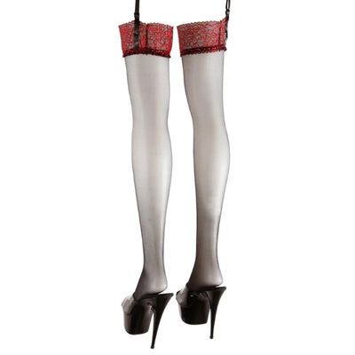 Cottelli Red Lace Suspender Stockings - Large (Size 12-16) - PlayBlue