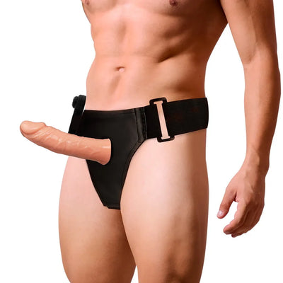 Real Feel 6 Hollow Vibrating Strap-on - PlayBlue