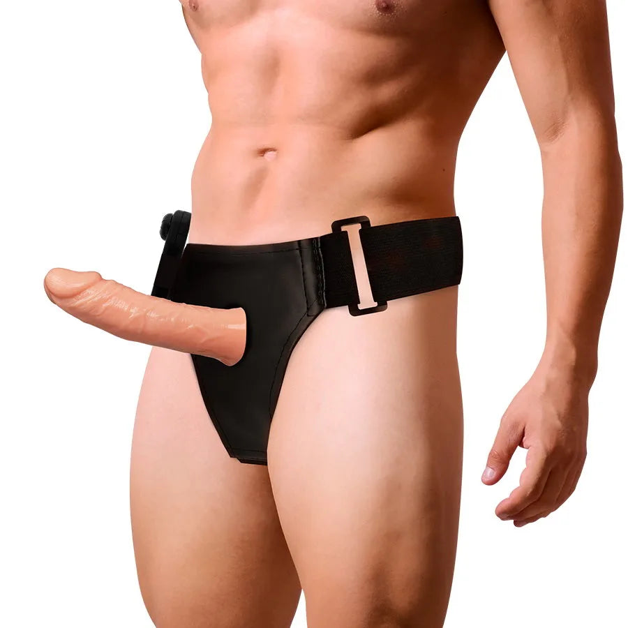 Real Feel 6 Hollow Vibrating Strap-on - PlayBlue