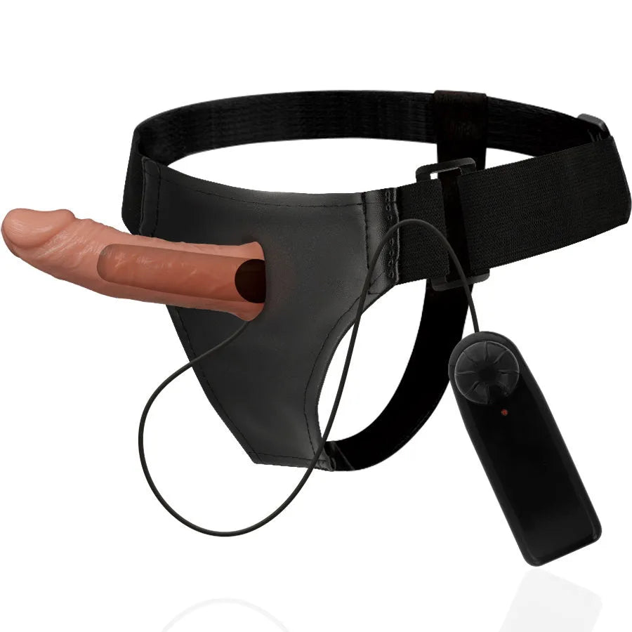 Real Feel 6 Hollow Vibrating Strap-on - PlayBlue