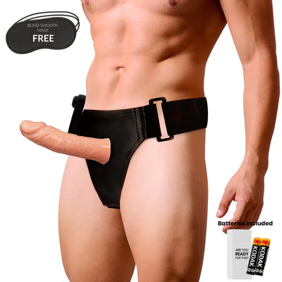 Real Feel 6 Hollow Vibrating Strap-on - PlayBlue