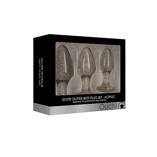 Acrylic Silverchip Butt Plug 3-Piece Set - Silver - PlayBlue