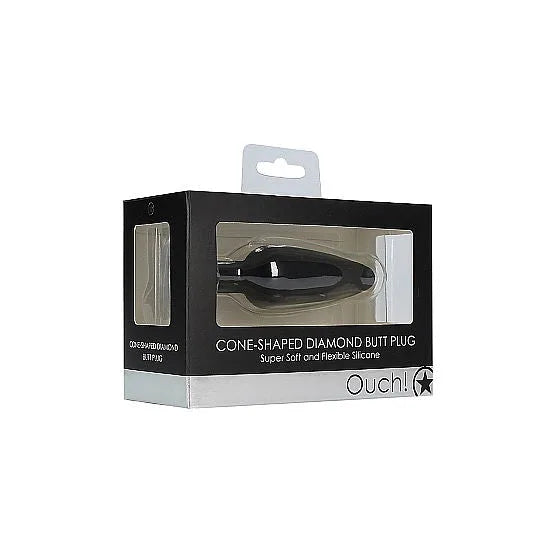 Ouch - Cone-Shaped Diamond Butt Plug - Black - PlayBlue