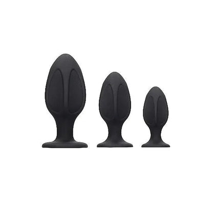 Diamond Shape Solid Silicone Butt Plug Set - Black