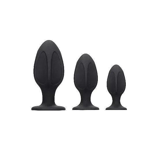 Diamond Shape Solid Silicone Butt Plug Set - Black - PlayBlue