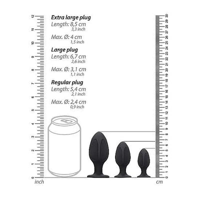 Diamond Shape Solid Silicone Butt Plug Set - Black - PlayBlue