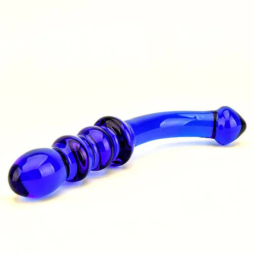 Spectrum Ribbed G-Spot Glass Dildo - PlayBlue