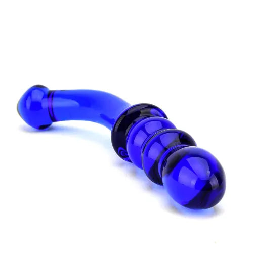 Spectrum Ribbed G-Spot Glass Dildo - PlayBlue