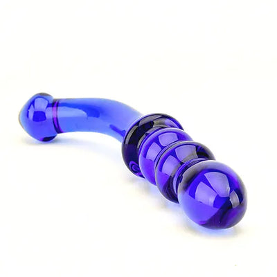 Spectrum Ribbed G-Spot Glass Dildo - PlayBlue