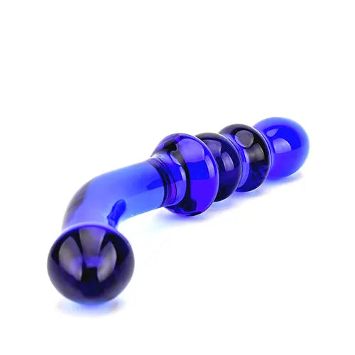 Spectrum Ribbed G-Spot Glass Dildo - PlayBlue