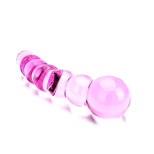 Spectrum Ribbed Glass Dildo - PlayBlue