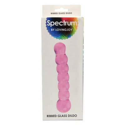 Spectrum Ribbed Glass Dildo - PlayBlue