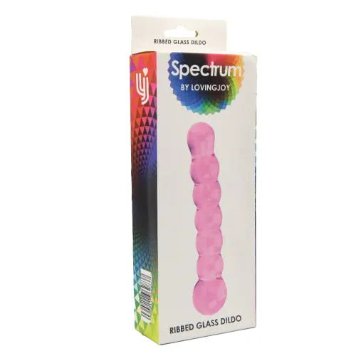 Spectrum Ribbed Glass Dildo - PlayBlue