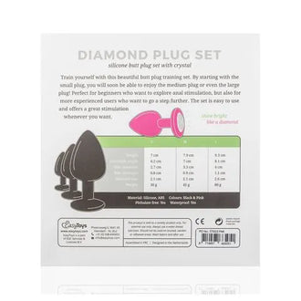 Diamond Silicone Butt Plug Set (3 Pack) - Black - PlayBlue