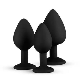 Diamond Silicone Butt Plug Set (3 Pack) - Black - PlayBlue
