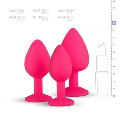 Diamond Silicone Butt Plug Set (3 Pack) - Black - PlayBlue
