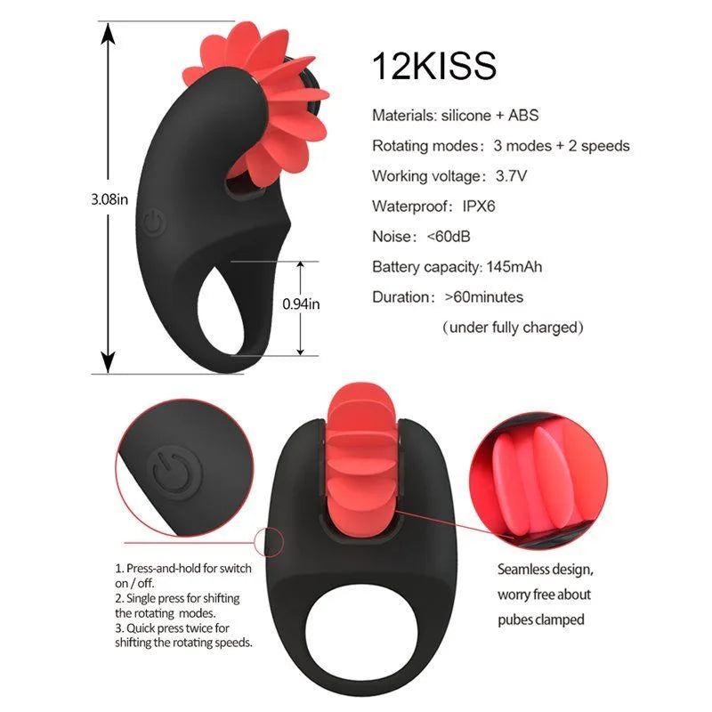 OTOUCH - 12 Kiss Silicone Vibrating Rechargeable Cock Ring