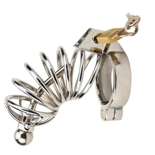 Impound Corkscrew Male Chastity Device with Penis Plug - PlayBlue
