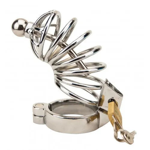 Impound Corkscrew Male Chastity Device with Penis Plug - PlayBlue