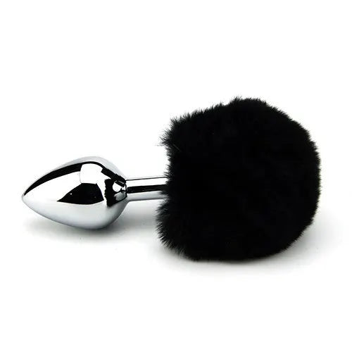 Furry Fantasy Black Bunny Tail Medium Butt Plug - PlayBlue