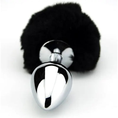 Furry Fantasy Black Bunny Tail Medium Butt Plug - PlayBlue