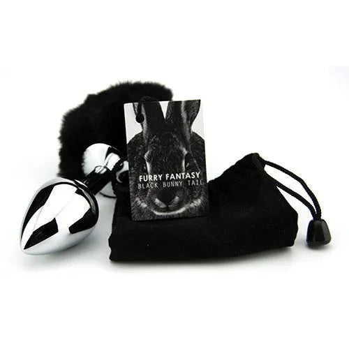 Furry Fantasy Black Bunny Tail Medium Butt Plug - PlayBlue