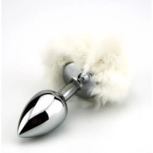 Furry Fantasy White Bunny Tail Small Butt Plug - PlayBlue