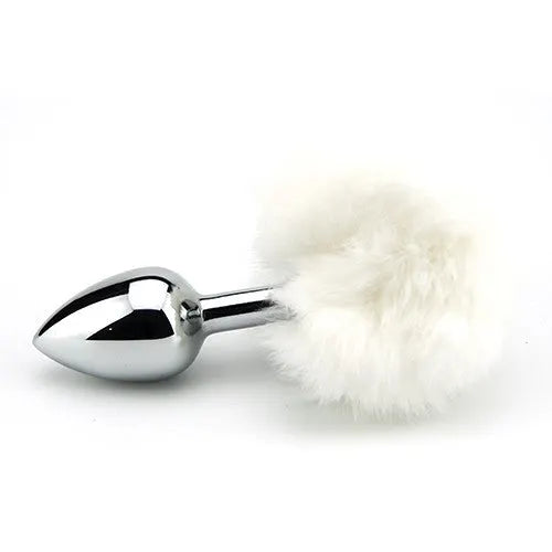 Furry Fantasy White Bunny Tail Small Butt Plug - PlayBlue