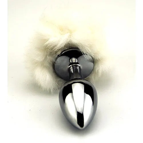 Furry Fantasy White Bunny Tail Small Butt Plug - PlayBlue