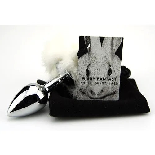 Furry Fantasy White Bunny Tail Small Butt Plug - PlayBlue