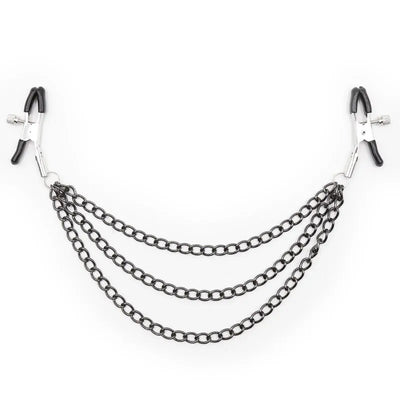 OhMama - Fetish Black Nipple Clamps with Multi Chains - PlayBlue