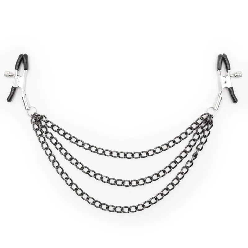 OhMama - Fetish Black Nipple Clamps with Multi Chains - PlayBlue