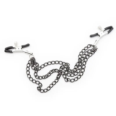 OhMama - Fetish Black Nipple Clamps with Multi Chains - PlayBlue